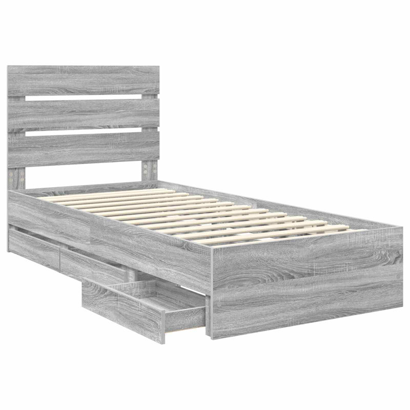 Bed Frame, European Single (90 x 200 cm), Grey Sonoma