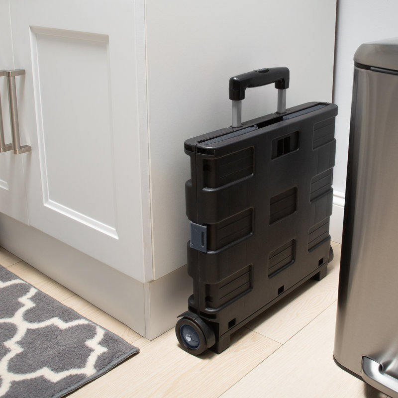 Black Collapsible Rolling Utility Cart with Aluminum Handle
