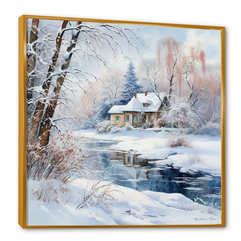 «Winter Charm At Country Home I», reproduction sur toile, H 16 po x l 16 po x P 1 po, Cadre flottant doré