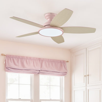 Low Profile 5 - Blade Flush Mount Small Room Ceiling Fan with LED Light and Remote