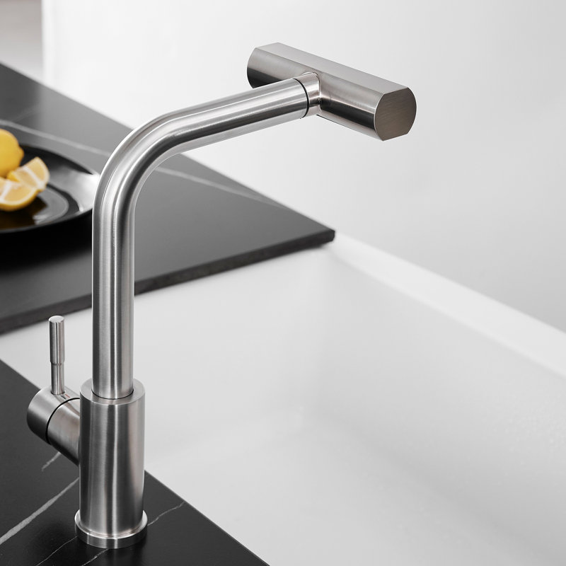 Robinet de cuisine en acier inoxydable en nickel brossé, enseigne de jet escamotable, poignée simple pour éviers et barres Robinet d'évier avec douchette, look moderne et barre