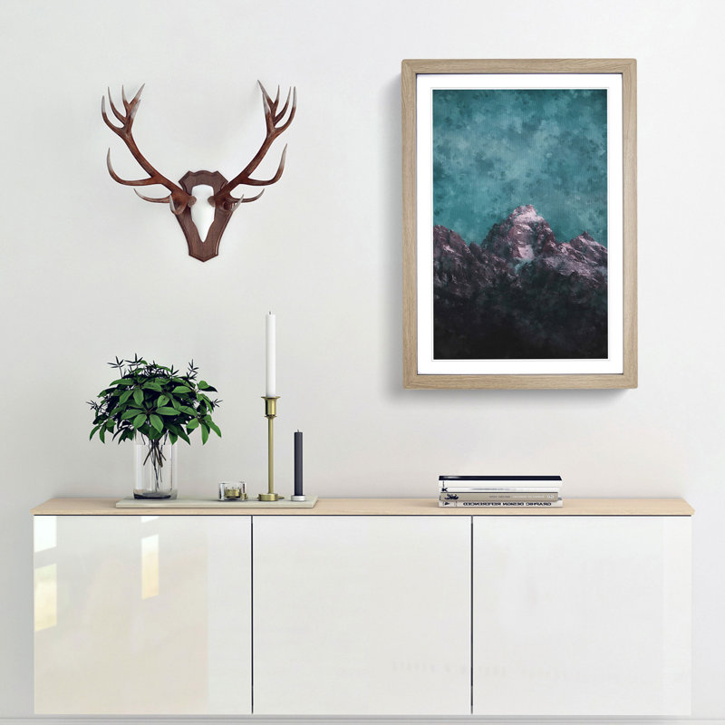 Mountain Peak in Wyoming - Picture Frame Painting Print, 63cm H x 45cm W x 2cm D, Oak Framed