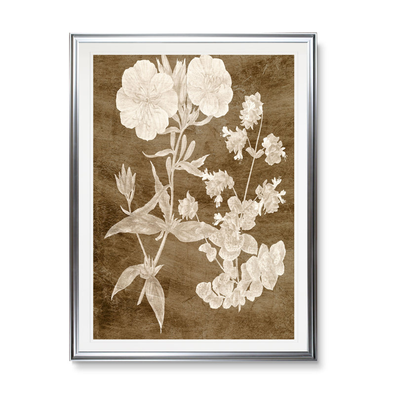 «Botanical in Taupe II», reproduction, H 45 po x l 30 po x P 1,5 po, Cadre argenté