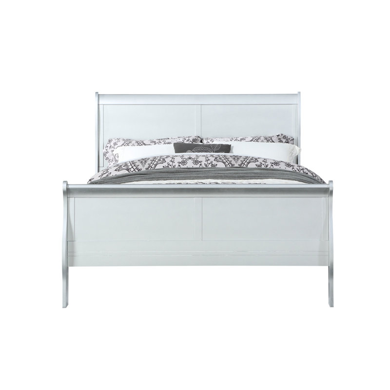 Très grand lit en platine, bois synthétique, tête de lit incurvée de 80 po de long et structure en bois de finition indémodable indispensable pour chambre à coucher, profondeur de 80 po, largeur de 90 po, hauteur de 47 po, profil bas pour un look ouvert