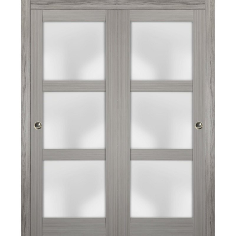 Portes coulissantes d'armoire avec verre dépoli | Lucia 2552 Frêne gingembre, rails robustes, moulures, garnitures, quincaillerie, porte de placard de chambre en bois massif - 84 po x 80 po (2 x 42 x 80)