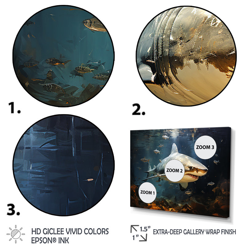 Underwater Shark Attack II - Sharkwall Art, Gold Closed Corner Framed, 34" H x 44" W x 1.5" D
