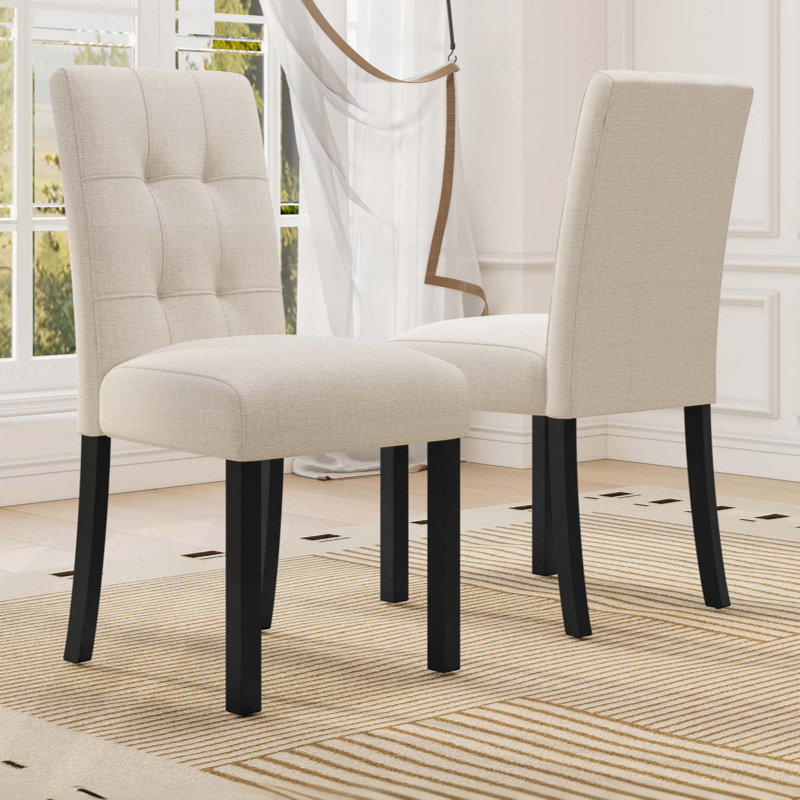 Chaises de salle à manger capitonnées 4 pièces modernes, chaises d'appoint rembourrées en lin avec pieds en bois d'hévéa incurvés, chaises d'appoint ergonomiques et confortables pour la salle à manger, la cuisine, le salon et la chambre à coucher