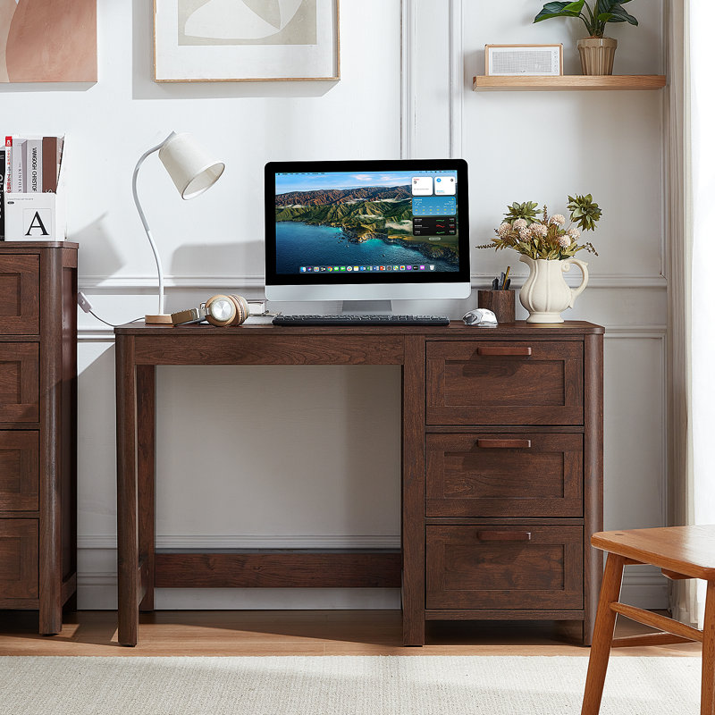 48'' Farmhouse Executive Desk With Storage, Wooden Home Office Desk With Drawer And Vintage Handle, Large Computer Writing Desk For Study, Bedroom, Living Room