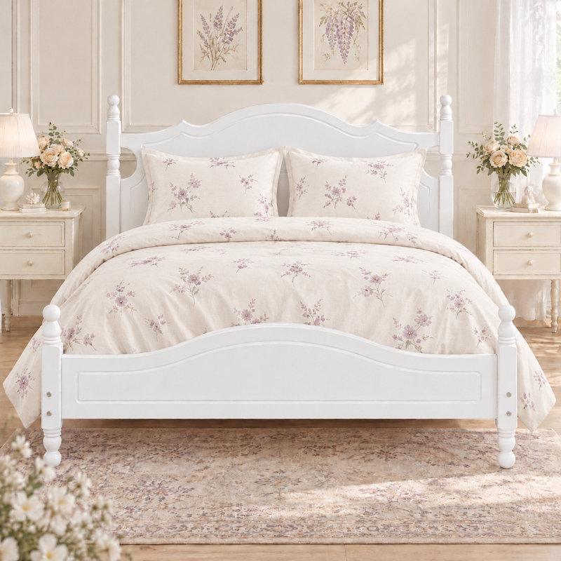 Structure de lit double en bois pleine grandeur, lit plateforme de style rétro avec support en lattes de bois, blanc, Blanc