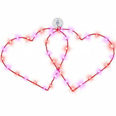 Double Heart Window Lights 17" Red Pink Led Valentines Wall Decoration With Remote For Home Bedroom