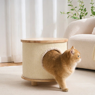 Tabouret en sisal pour lit de chat en bois massif dans le salon