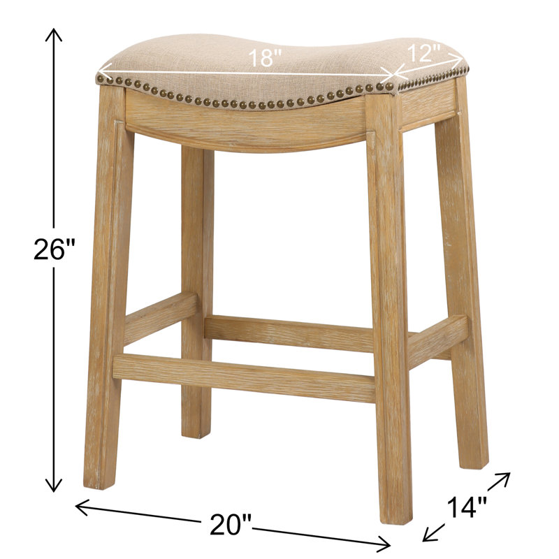 Goods Julian Wood Barstool with Faux-Leather Seat, Counter Stool (26" Seat Height), Cream/Natural