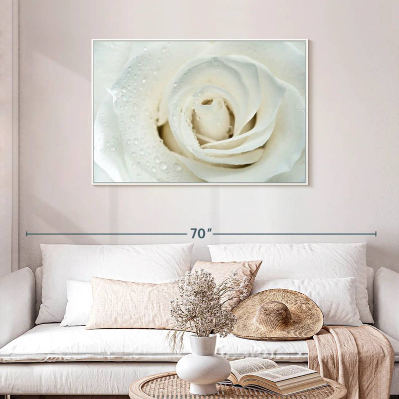 White Rose Close Up, Floating Frame White, 43" X 29"