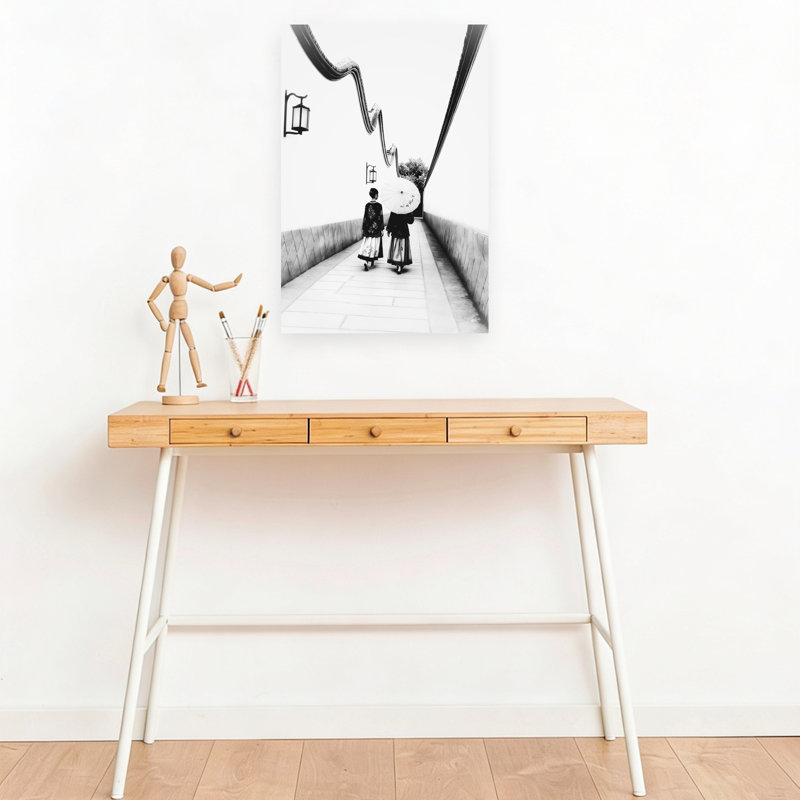 «Two Women Traditional Walk Classic Elegant Peaceful Architecture», art mural, 18" H x 12" W
