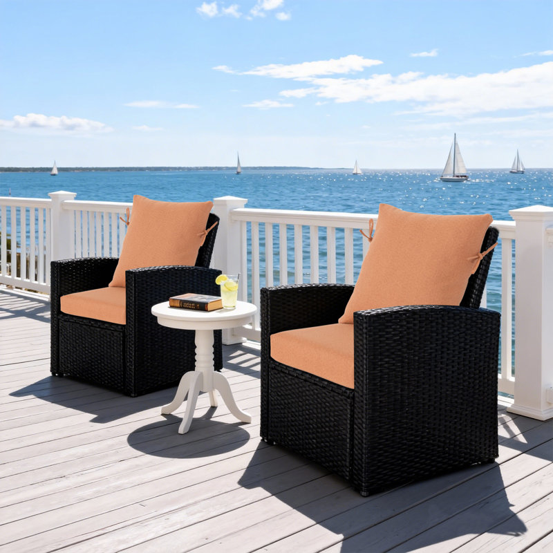 20" x 22"  Foldable Outdoor Dining Chair Cushion with Strap  (Set of 2) -  Water Resistant Design, Tangerine