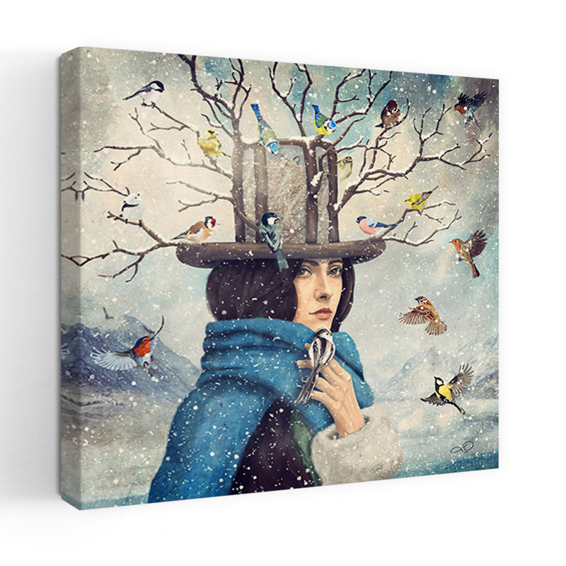 «The Lady with the Bird», art contemporain contemporain urbain, H 24 po x l 24 po