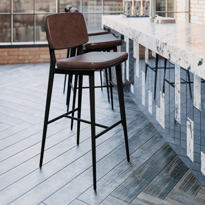Barbarajo LeatherSoft Barstools with Iron Frame-Integrated Footrest