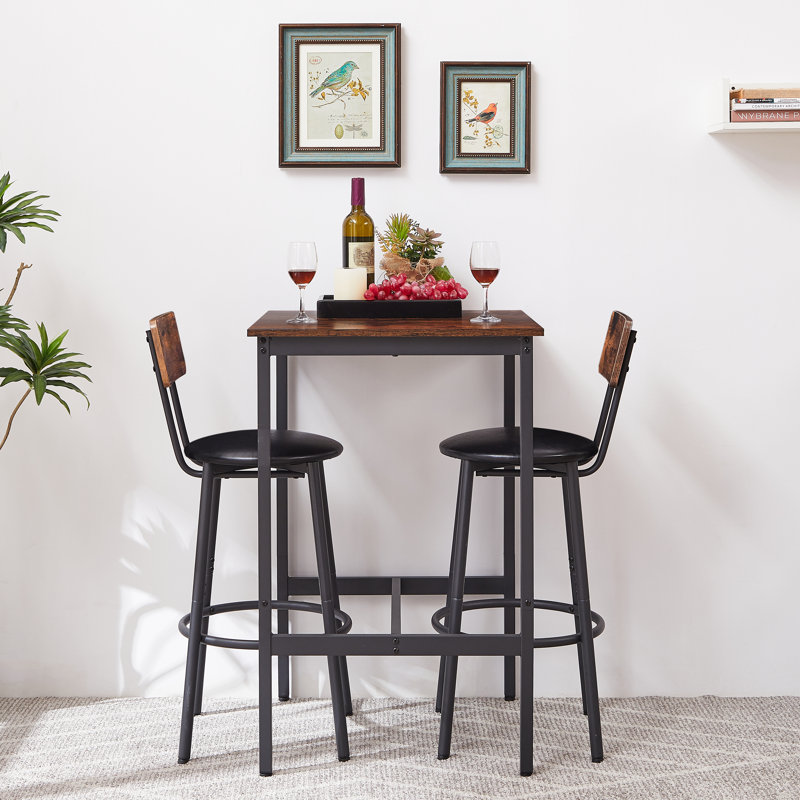 3-Piece Bar Table Set, 23.6" with 2 PU Soft Seat Bar Stools, Rustic Brown