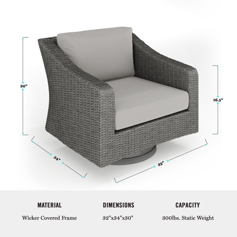 Martha Stewart Bedford Outdoor Rattan Wicker Swivel Chair With All-Weather Cushions, Gray, Gray