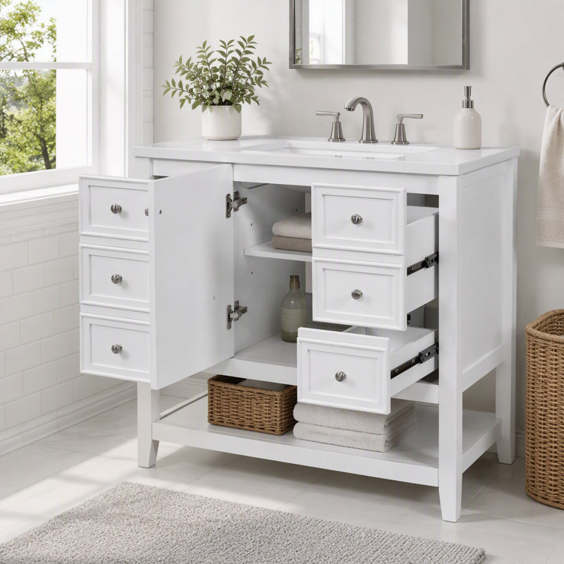Meuble-lavabo 36 po avec lavabo et rangement polyvalent, White