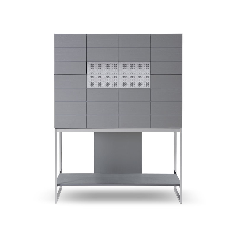 Gunver Metal Base Secretary Desk, Dark Chrome, Grey