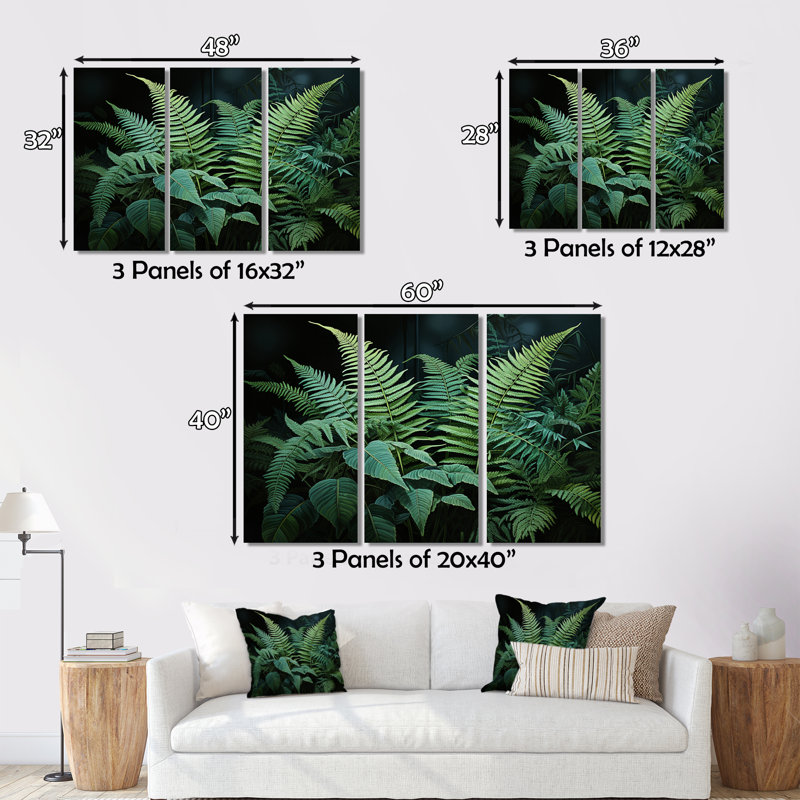 Green And Black Ferns Dynamic Contrast III Plants & Flowers Wall Decor on Metal