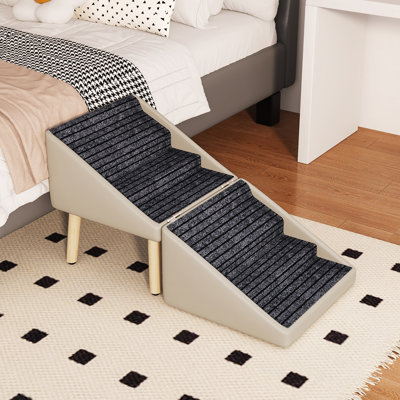 Rampe pour chien pour lit et canapé, 22,83 pouces de hauteur, 6 niveaux pliables, 2 marches pour animaux en bois, surface antidérapante, gris clair