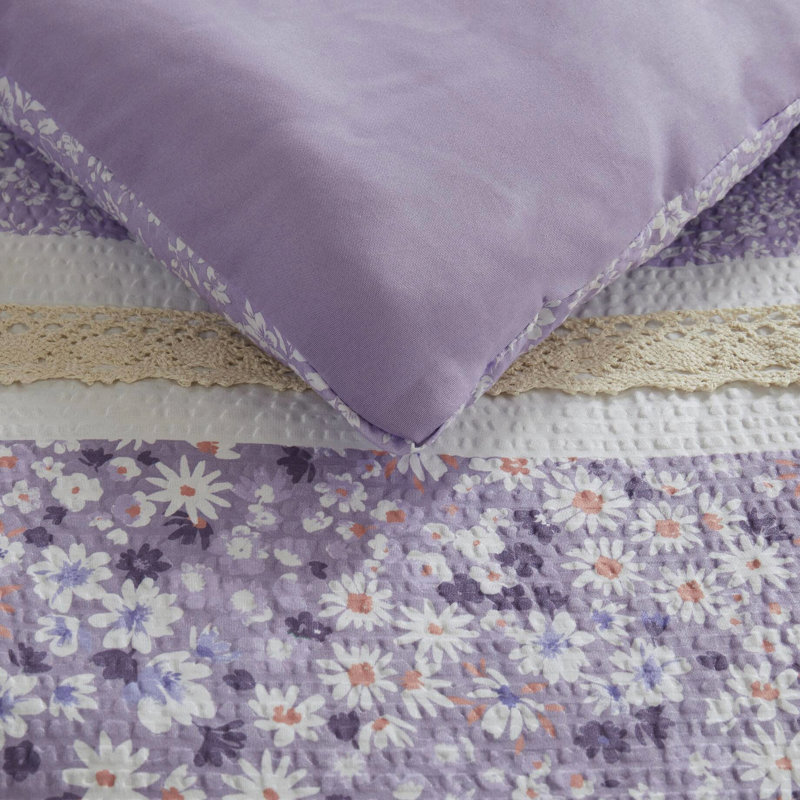 Édredon 5 pièces très grand / très grand avec coussins décoratifs - Édredon en microfibre, imprimés botaniques de style et volants en dentelle, rembourrage, lavable à la machine, emballage compressé, rembourré,