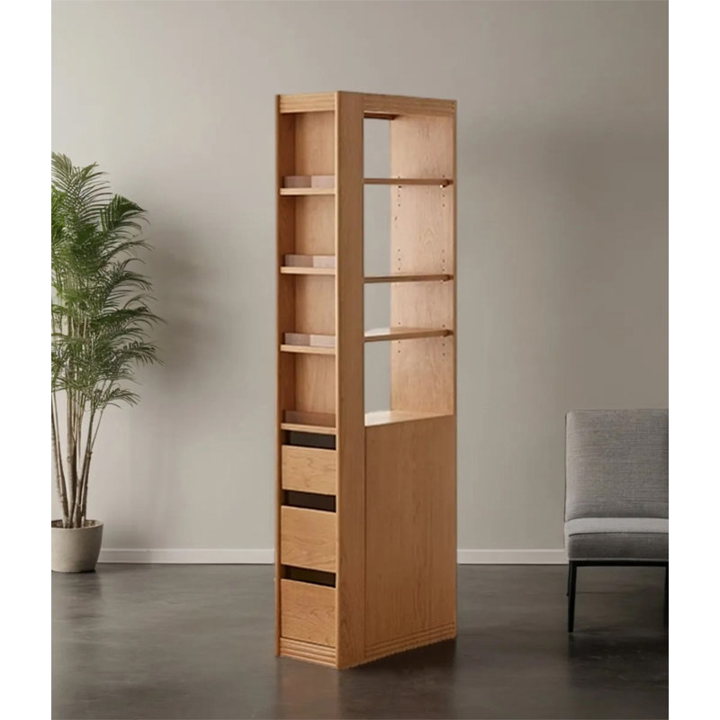 Space Saving Solid Wood Narrow Bookcase with Drawer Storage