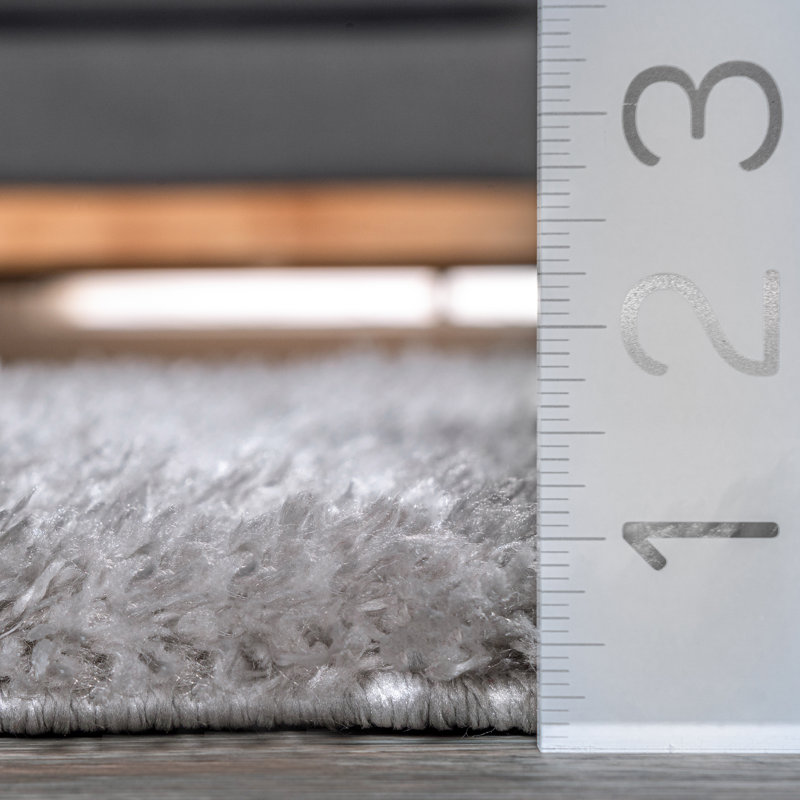 Tapis à poil long gris clair performance de style contemporain Andreanna, Tapis de couloir 2 pi 8 po x 8 pi