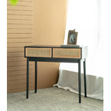 Rattan 2-Drawer Console Table - Black/Rattan