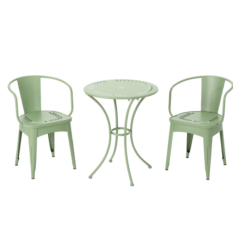 3 Piece Iron Outdoor Bistro, Water-, 29.5"X23.92"X23.92", 33.38Lb, Kd Metal Chairs Pc , Bistro Table & Chairs, 23.92" W X D 29.5" H, 33.38Lb