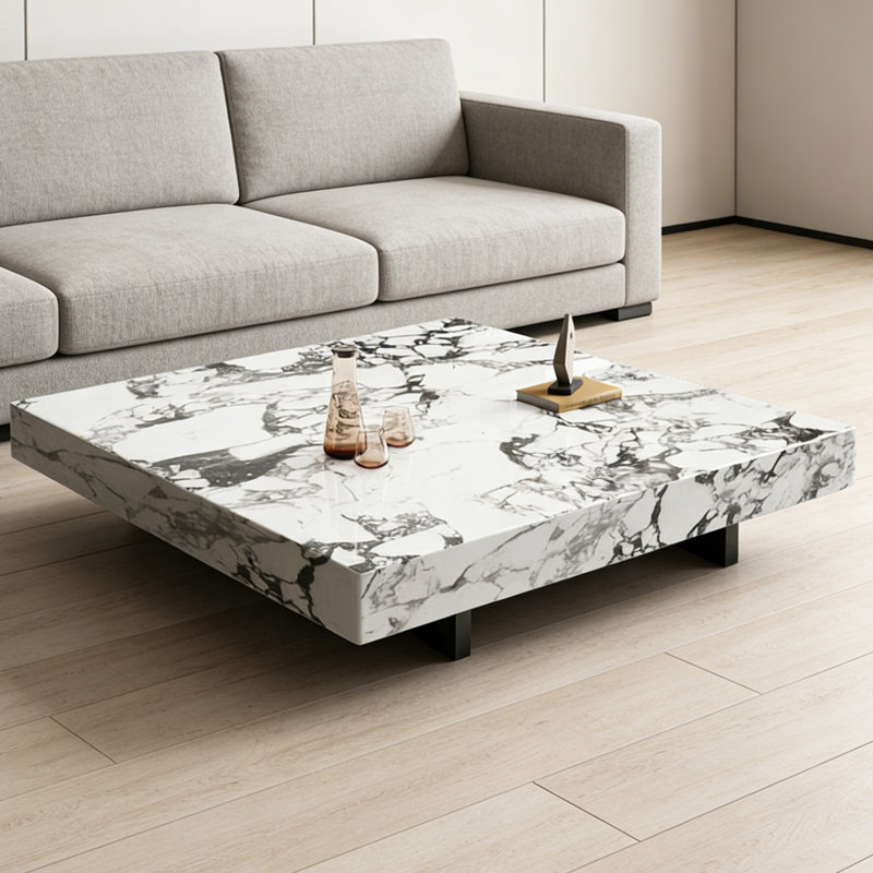 Table basse Minimalist Home, H 11,81 po x L 47,24 po x l 47,24 po, Blanc/Noir