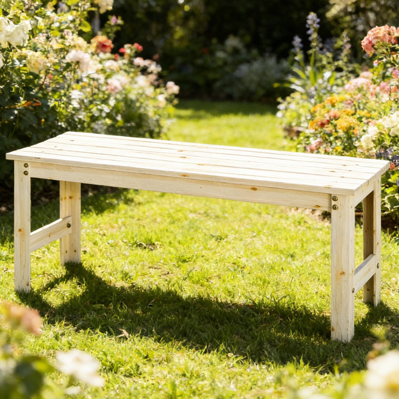 Banc en bois à lattes sans dossier pour le plaisir de la cour et du jardin, pin massif, finition naturelle, 47,2 po x 16,5 po, 16,5 po, charge de 440 lb, assemblage requis pour la détente dans le jardin, L l, capacité, nécessaire