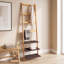 Bamboo Ladder Shelf Coat Rack & Shoe Organizer, Natural & Charcoal Finish