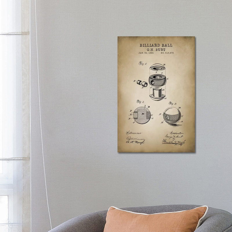 Billiard V by PatentPrintStore - Wrapped Canvas Print, 66.04 cm H x 45.72 cm W x 3.175 cm D