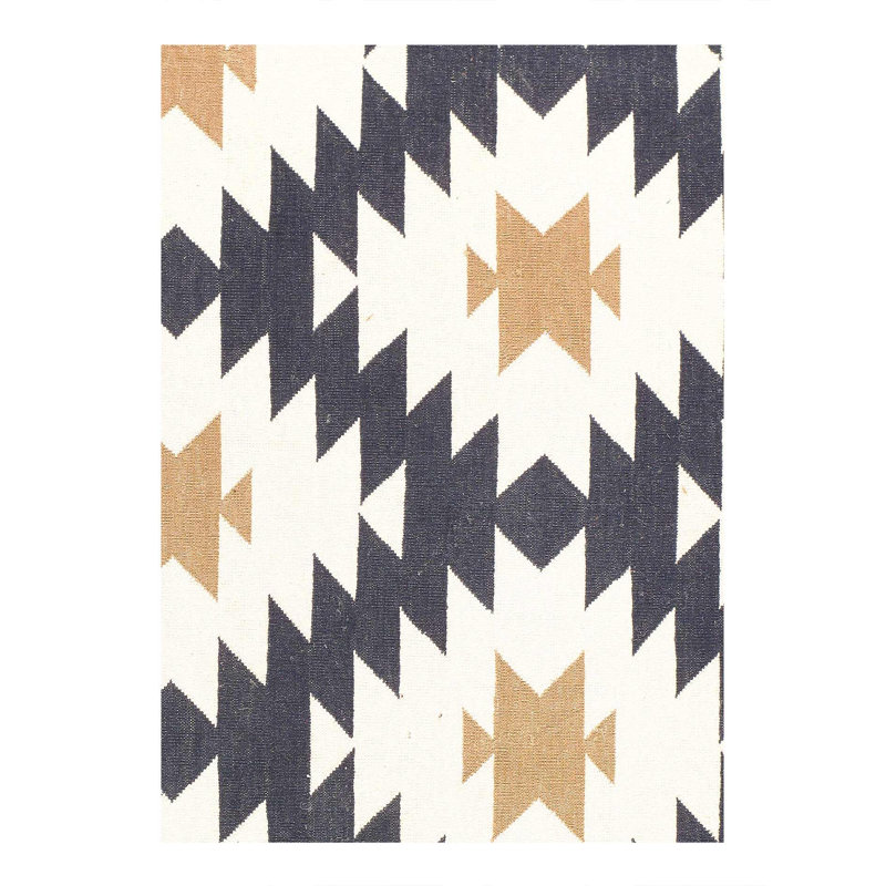 Tapis en coton / laine à motif géométrique fait à la main or / gris 1 pi 9 po x 9 pi