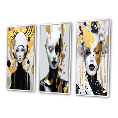 Glam Gold Portrait Of Exquisite Young Woman - Fashion Woman Art Set Of 3 Pieces