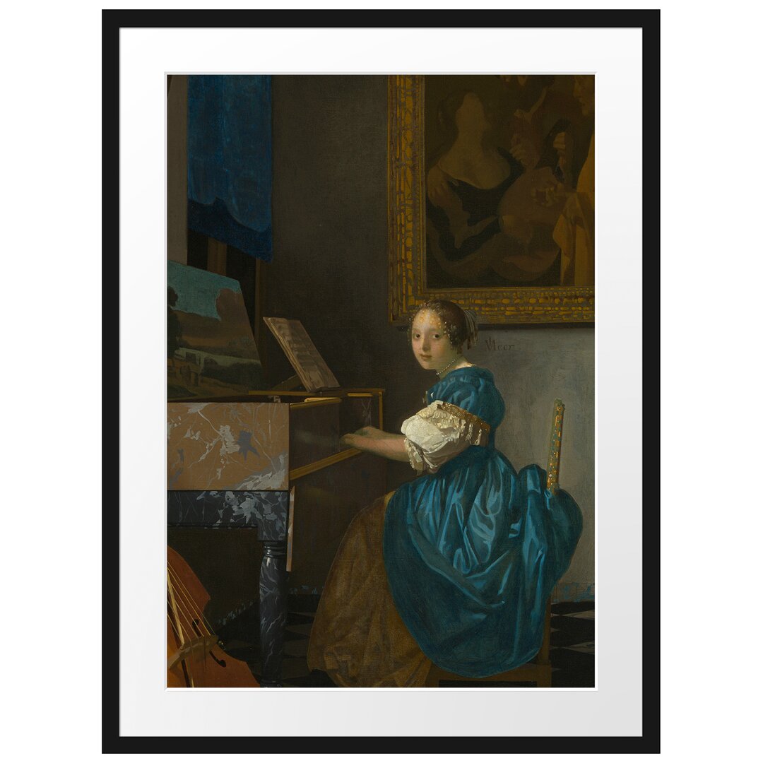 Gerahmter Grafikdruck Sitting Virginal Player von Johannes Vermeer