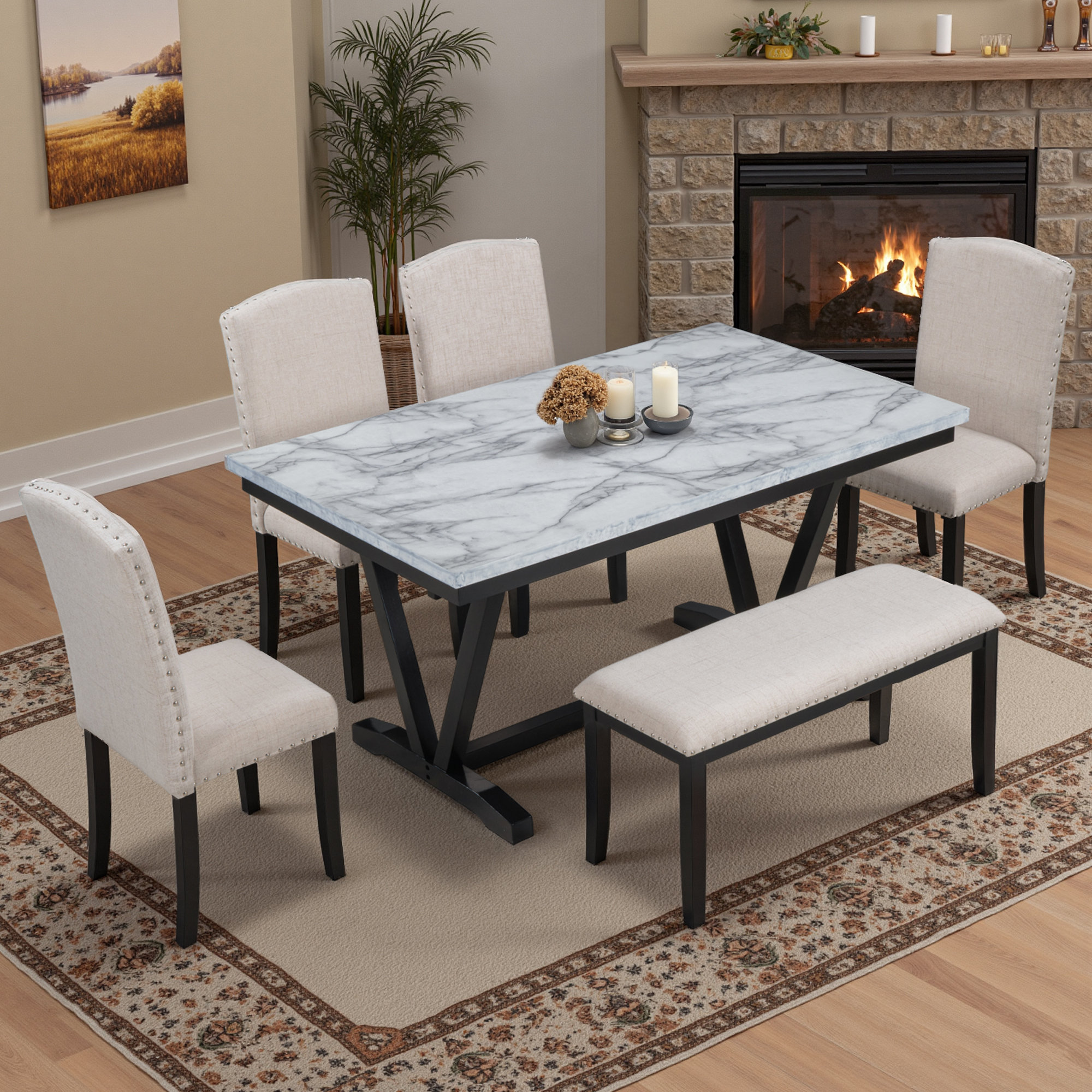 Lark Manor™ 6-piece Dining Table With 4 Chairs 1 Bench | Wayfair