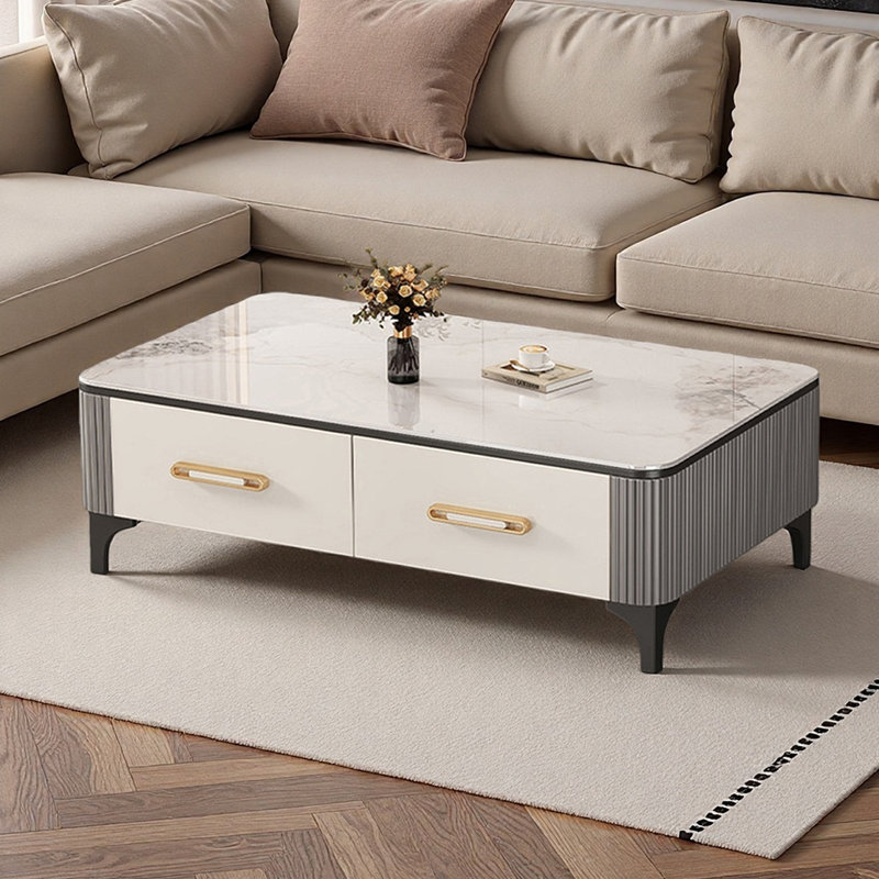 Table basse de luxe Italian Light, 15.74" H x 47.24" L x 23.62" W, Blanc / Brun, Noir
