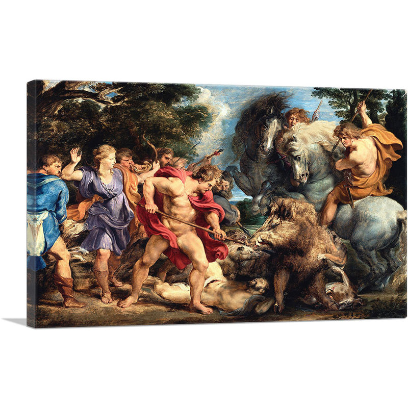 " The Calydonian Boar Hunt " by Peter Paul Rubens Painting Print, 12" H x 18" W x 0.75" D