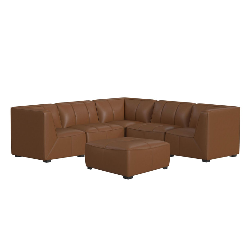 Chau Modular 6PC Living Room Set, Brown Faux Leather