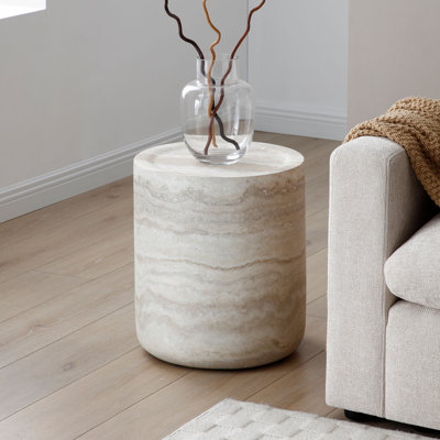 Drum End Table with Round Top
