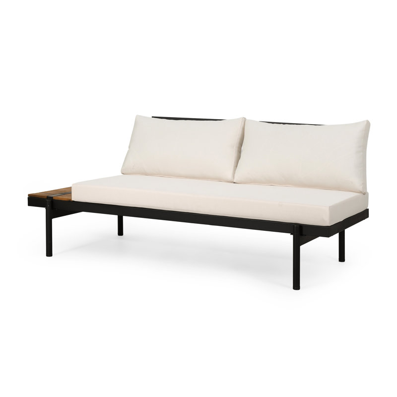 Left Side 2 Seater , Wood, Iron Construction, Cream Water- Kit - With Wood Slats And Frame. Cushions In Cream. 100% Fabric. Stylish For Outdoor Indoor Use