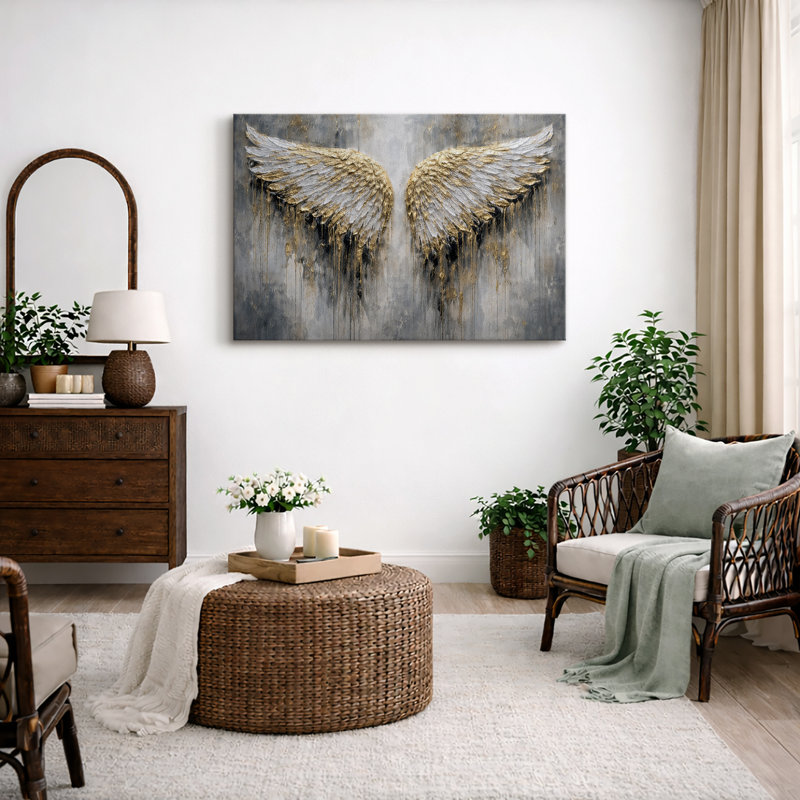 Œuvre de gouttières dorées, photos d'ailes d'ange abstraites modernes, impression sur toile encadrée, Toile tendue