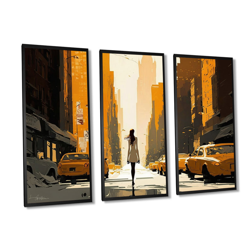 «Young And Stylish In New Ork», reproduction sur toile 3 pièces, Toile à cadre flottant noir, H 28 po x l 36 po x P 1 po
