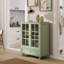 Buffet minimaliste vert menthe avec portes en verre et tiroir, rangement polyvalent pour le salon et la salle à manger