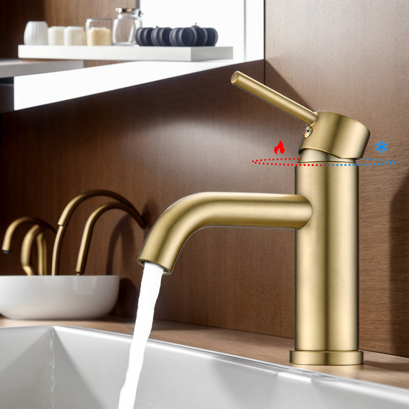 Mounting / Installation Required Single-handle Bathroom Faucet, Brushed Gold