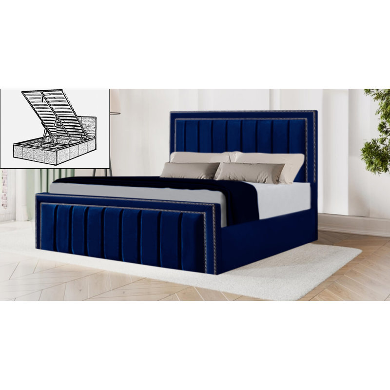 Luciana Upholstered Ottoman Storage Bed, Single (3'), Blue